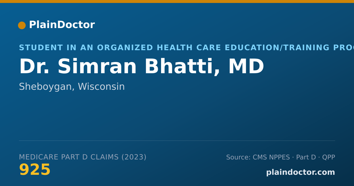 Shareable card for Simran Bhatti, MD - Student in an Organized Health Care Education/Training Program, Sheboygan, WI