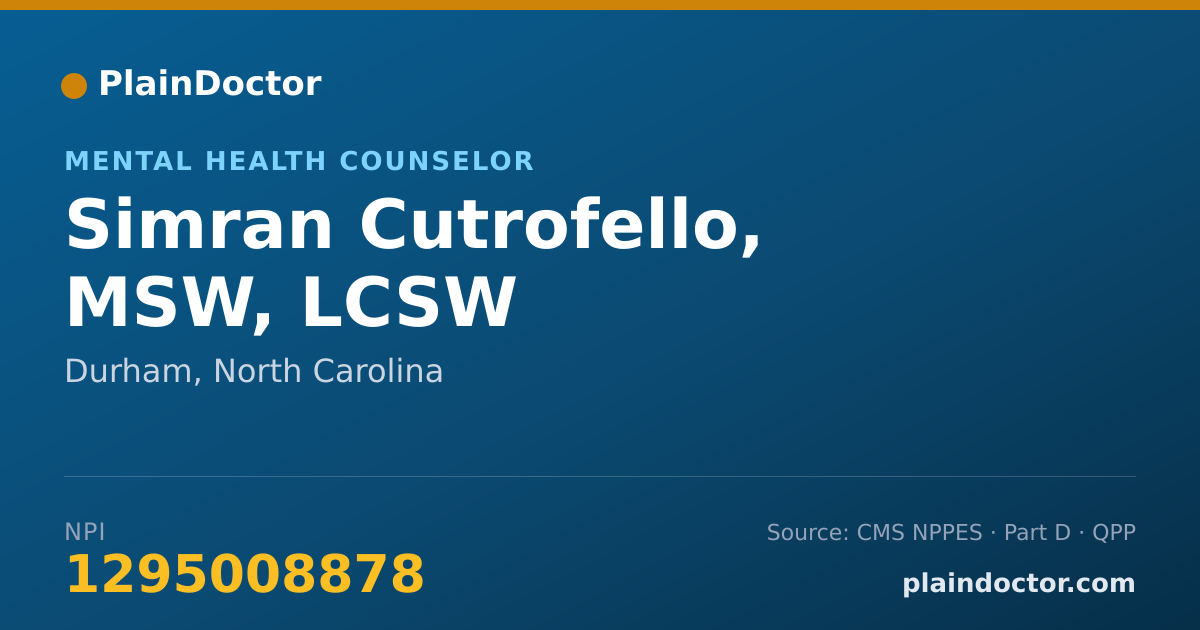 Shareable card for Simran Cutrofello, MSW, LCSW - Mental Health Counselor, Durham, NC