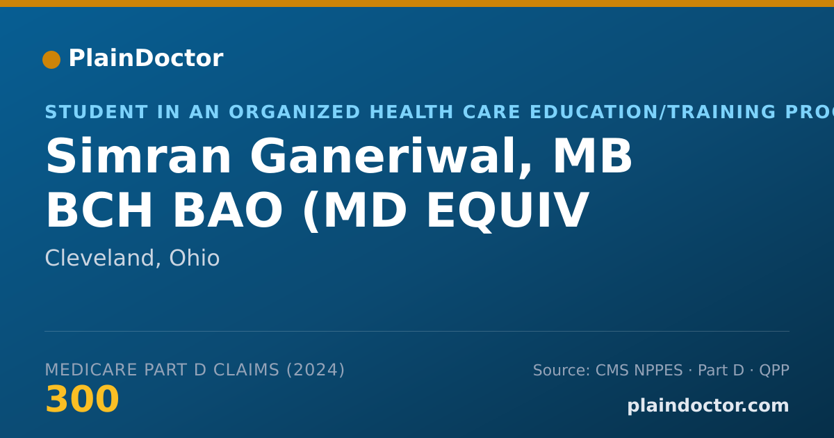 Shareable card for Simran Ganeriwal, MB BCH BAO (MD EQUIV - Student in an Organized Health Care Education/Training Program, Cleveland, OH