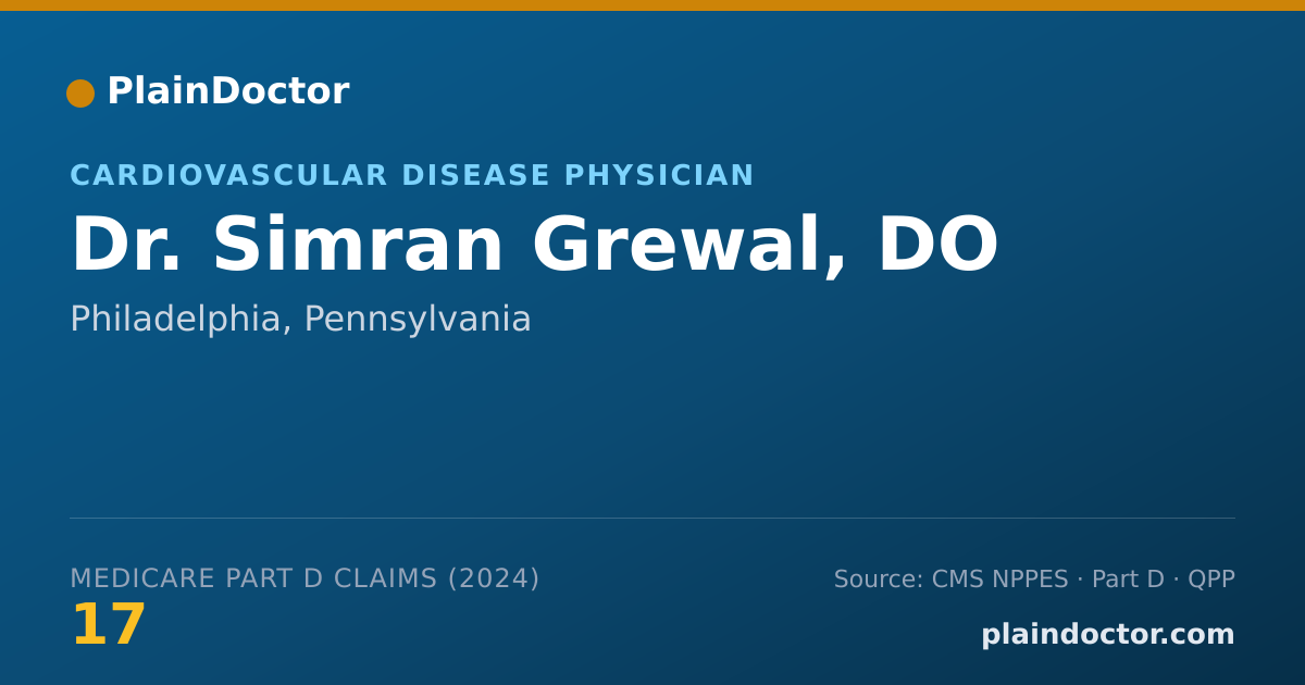 Shareable card for Simran Grewal, DO - Cardiovascular Disease Physician, Philadelphia, PA