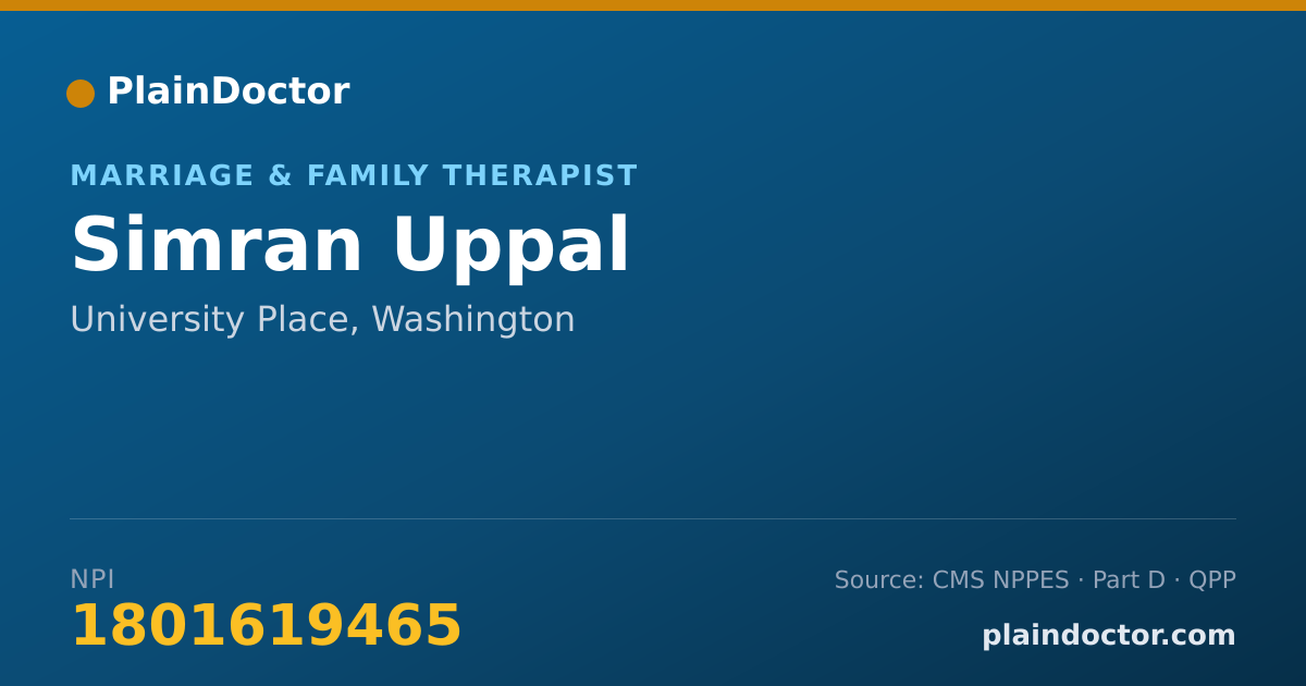 Shareable card for Simran Uppal - Marriage & Family Therapist, University Place, WA