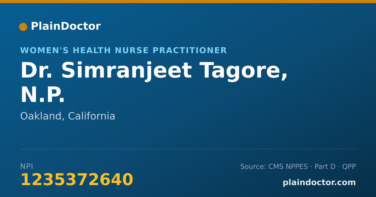 Shareable card for Simranjeet Tagore, N.P. - Women's Health Nurse Practitioner, Oakland, CA