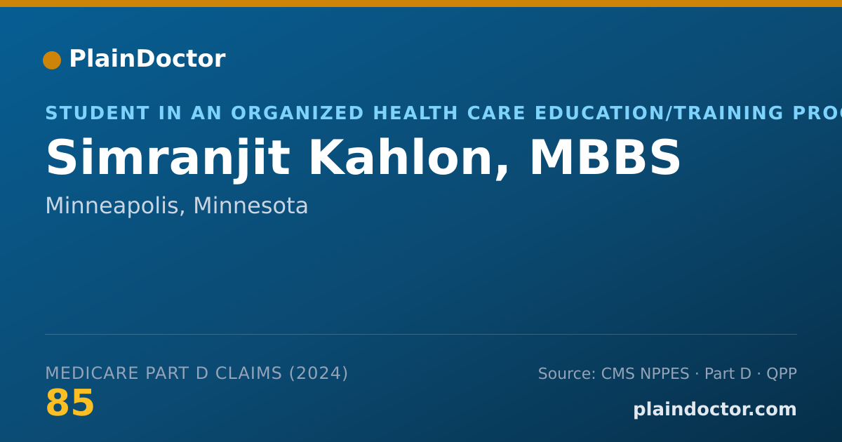 Shareable card for Simranjit Kahlon, MBBS - Student in an Organized Health Care Education/Training Program, Minneapolis, MN