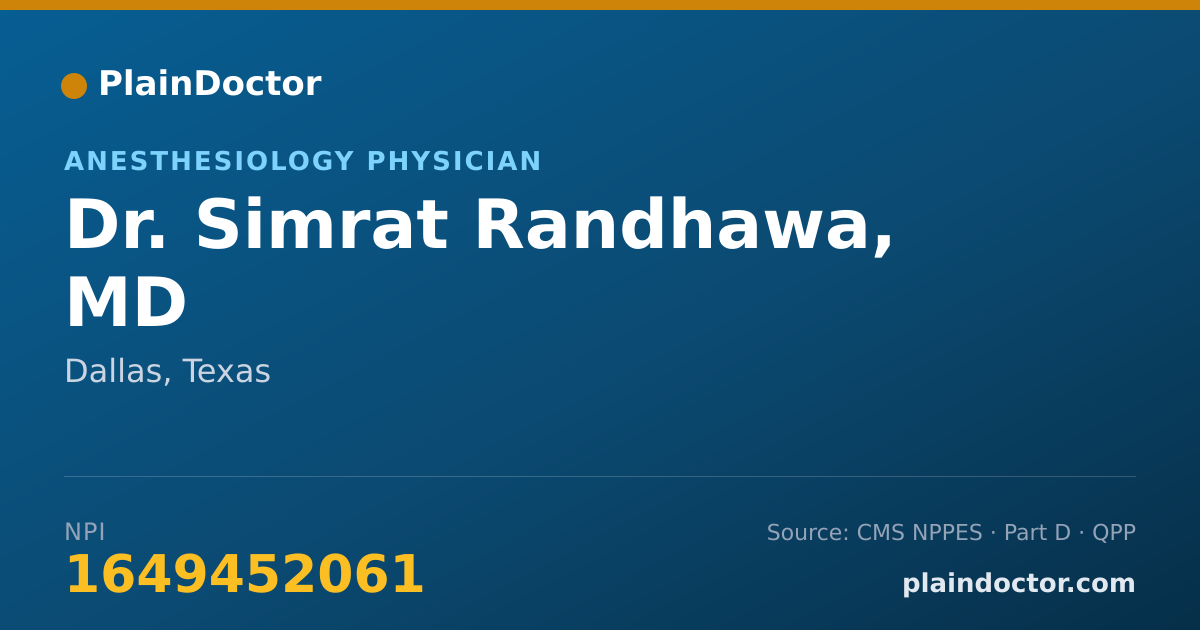 Shareable card for Simrat Randhawa, MD - Anesthesiology Physician, Dallas, TX