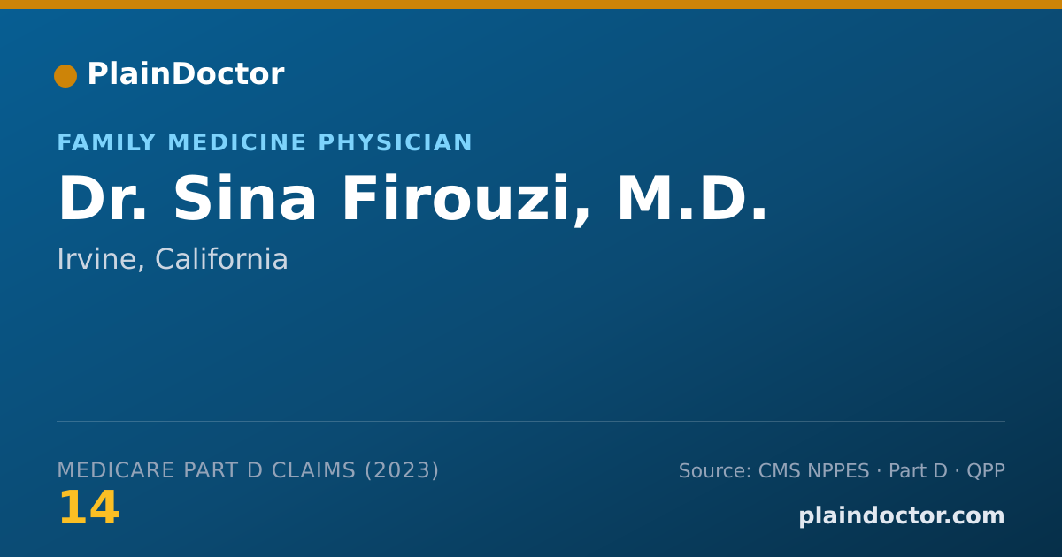 Shareable card for Sina Firouzi, M.D. - Family Medicine Physician, Irvine, CA