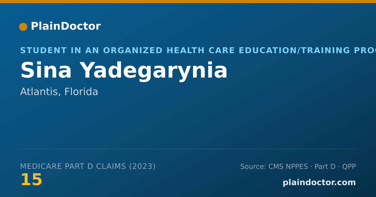 Shareable card for Sina Yadegarynia - Student in an Organized Health Care Education/Training Program, Atlantis, FL