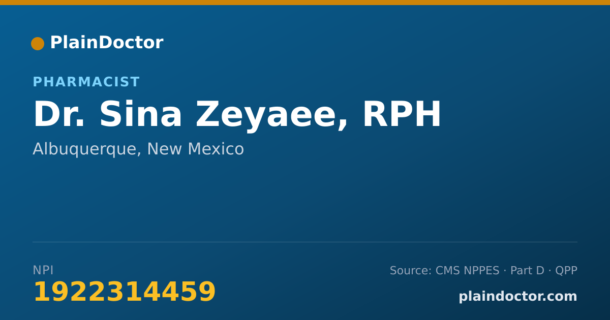 Shareable card for Sina Zeyaee, RPH - Pharmacist, Albuquerque, NM