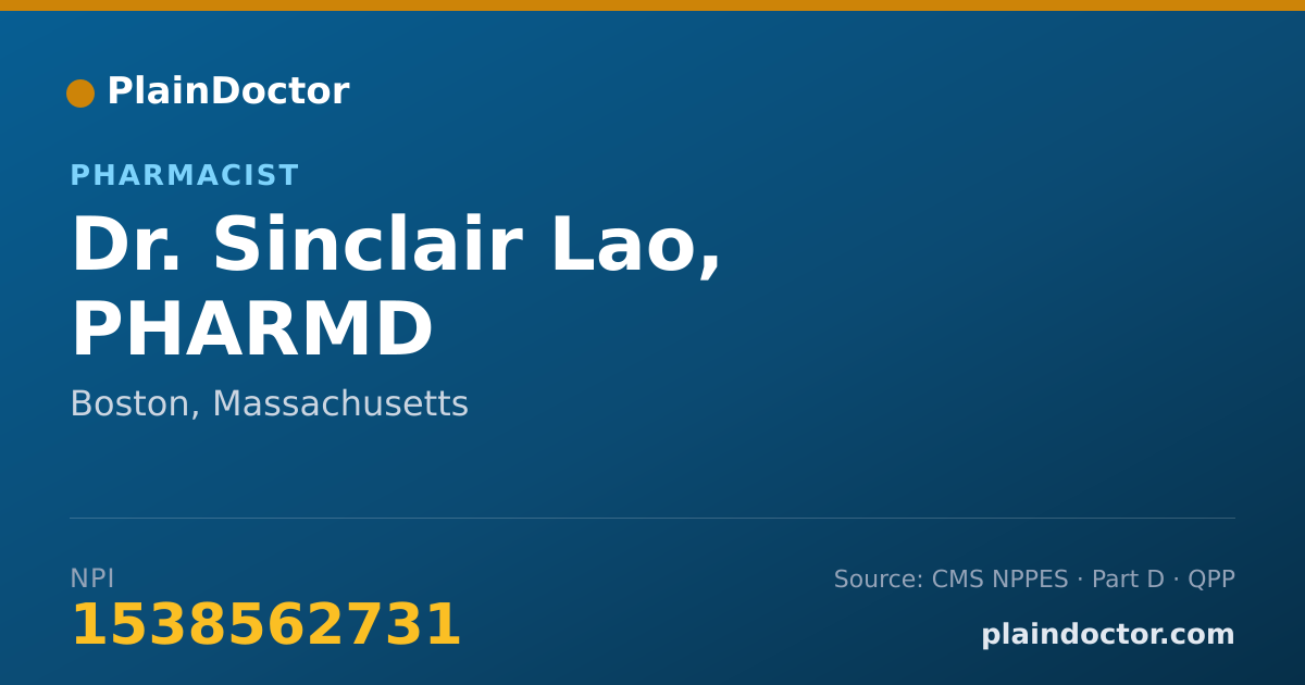 Shareable card for Sinclair Lao, PHARMD - Pharmacist, Boston, MA