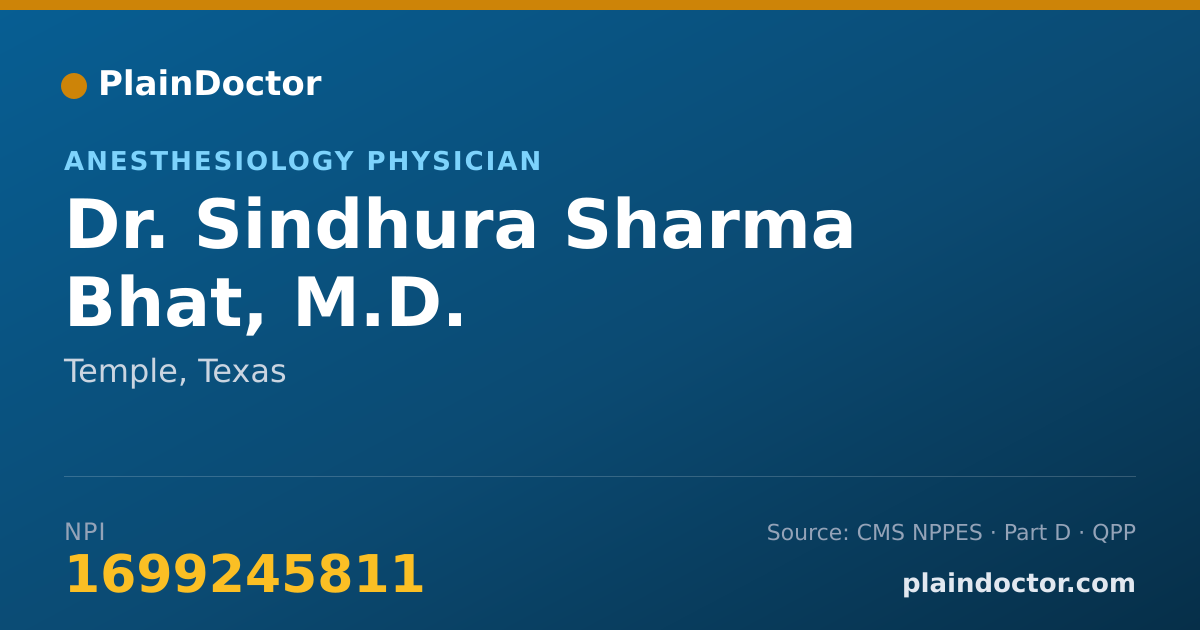 Shareable card for Sindhura Sharma Bhat, M.D. - Anesthesiology Physician, Temple, TX