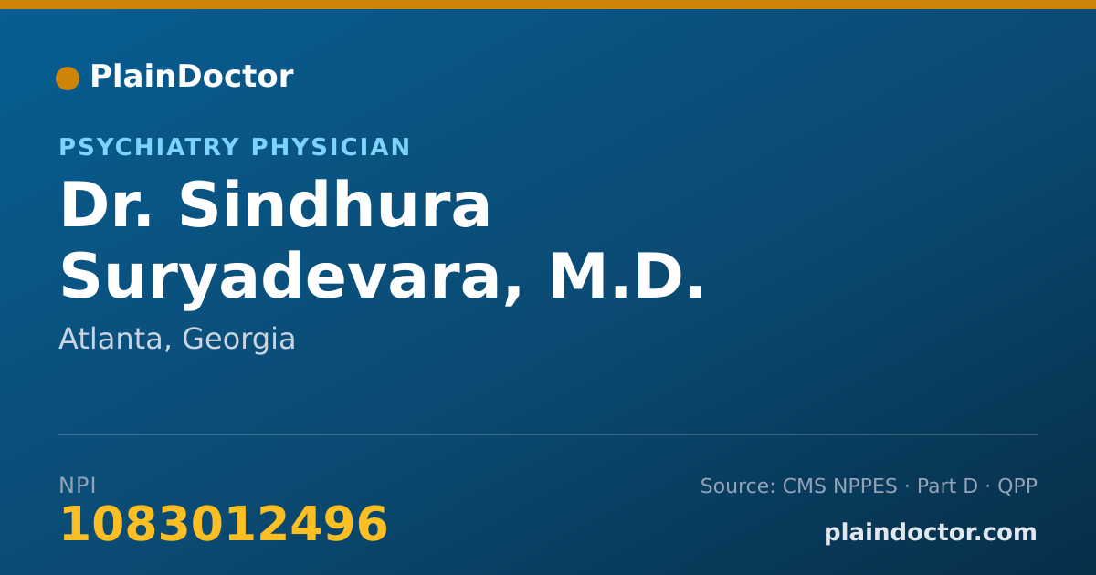 Shareable card for Sindhura Suryadevara, M.D. - Psychiatry Physician, Atlanta, GA