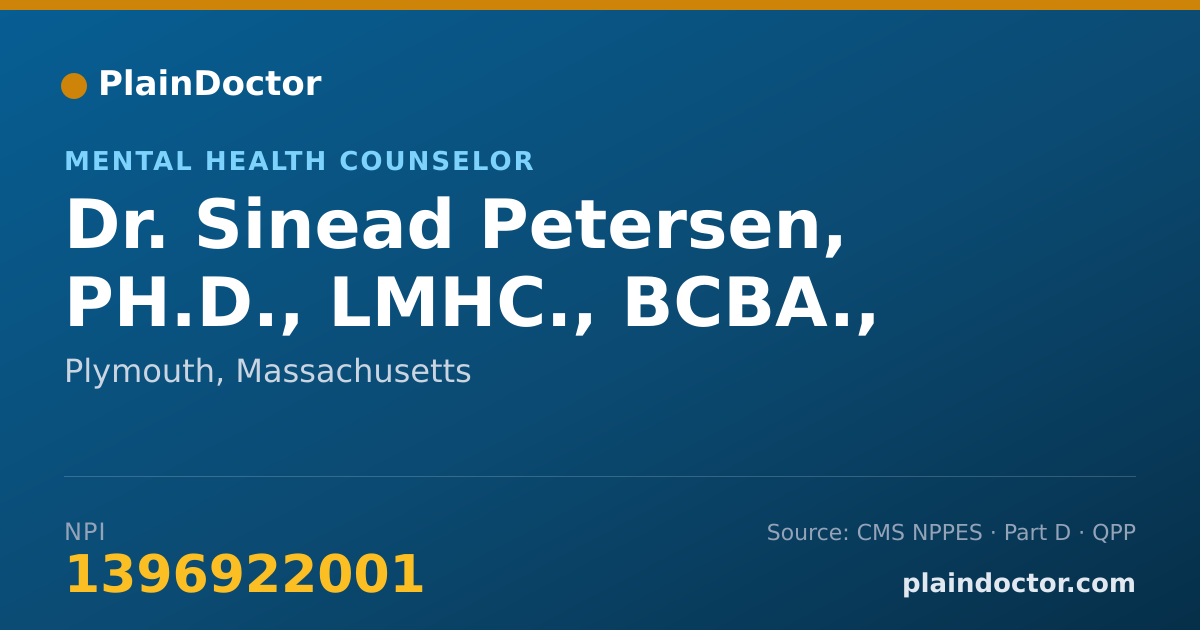 Shareable card for Sinead Petersen, PH.D., LMHC., BCBA., - Mental Health Counselor, Plymouth, MA