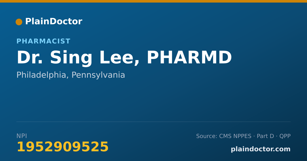Shareable card for Sing Lee, PHARMD - Pharmacist, Philadelphia, PA