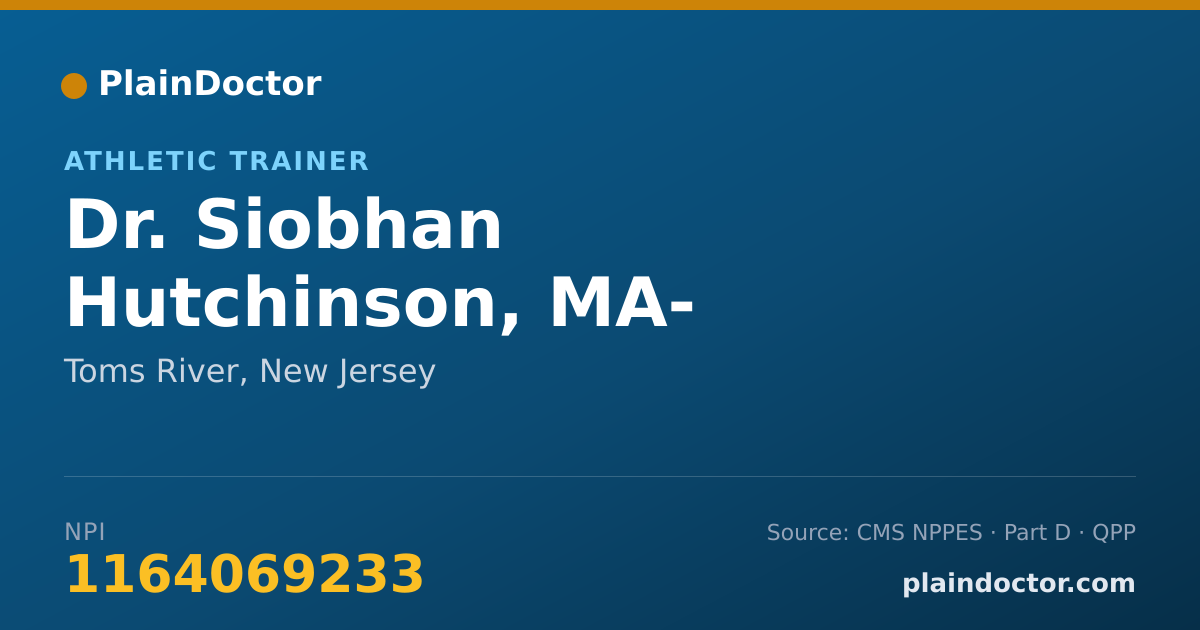 Shareable card for Siobhan Hutchinson, MA- HOLISTIC HEALTH - Athletic Trainer, Toms River, NJ