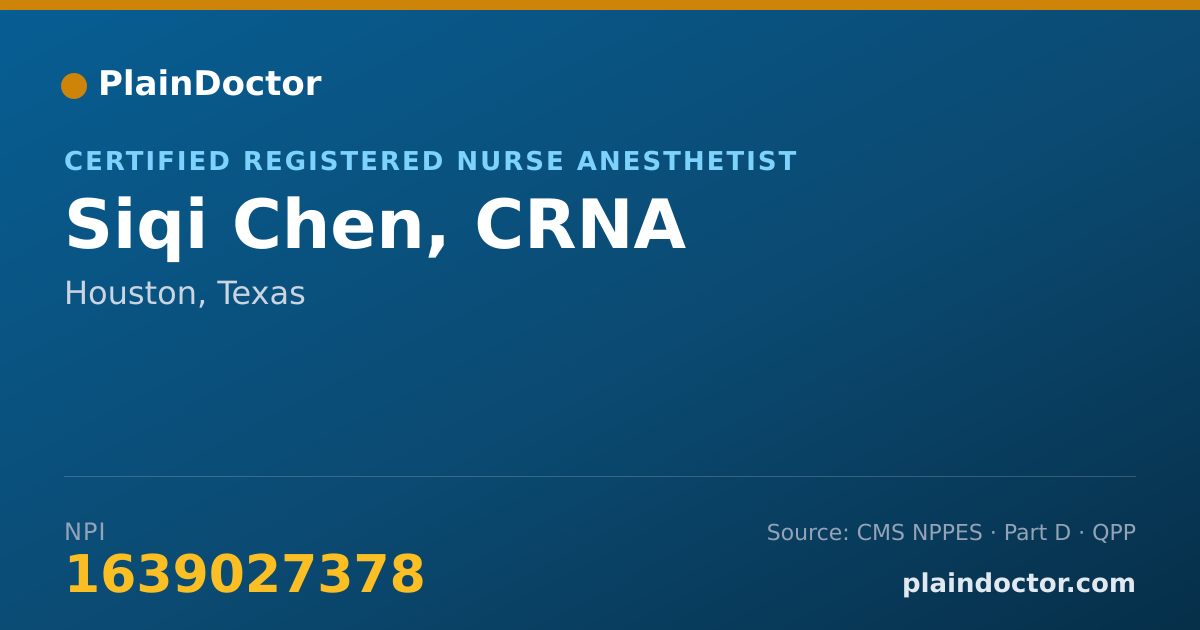 Shareable card for Siqi Chen, CRNA - Certified Registered Nurse Anesthetist, Houston, TX