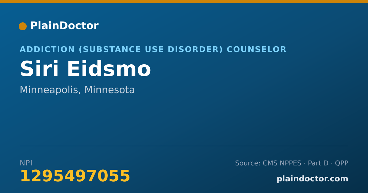 Shareable card for Siri Eidsmo - Addiction (Substance Use Disorder) Counselor, Minneapolis, MN