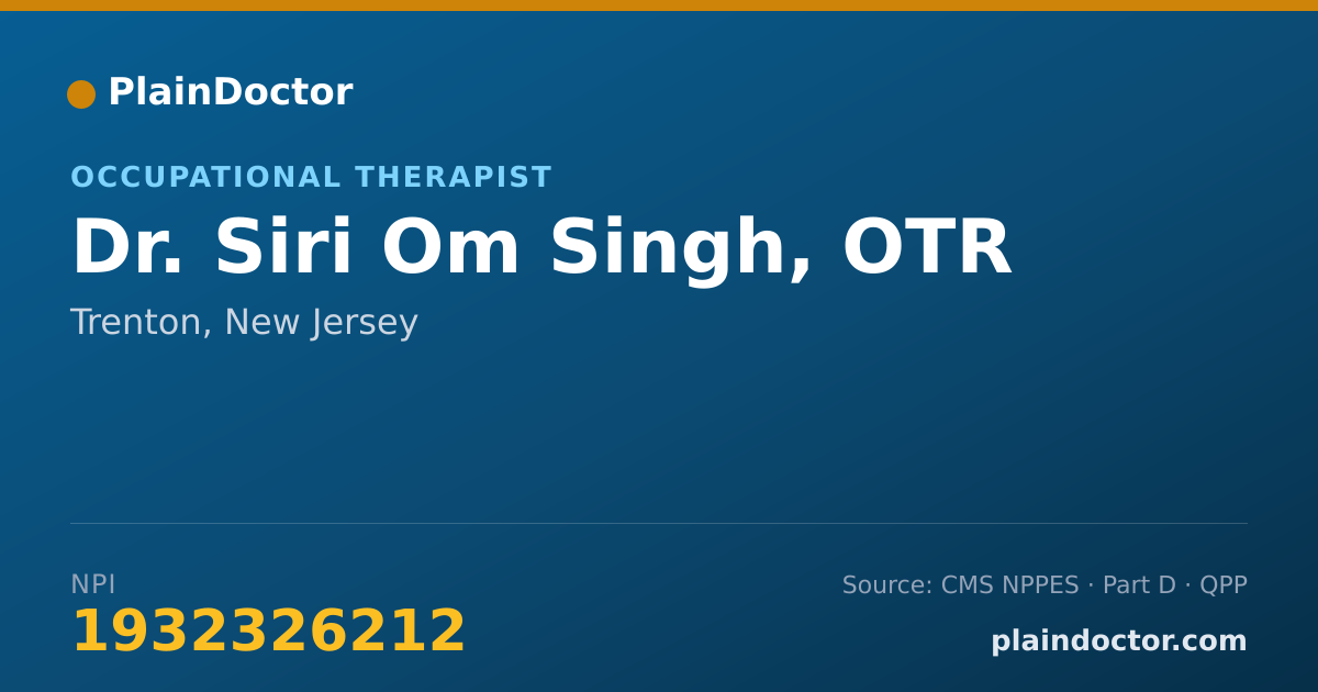 Shareable card for Siri Om Singh, OTR - Occupational Therapist, Trenton, NJ