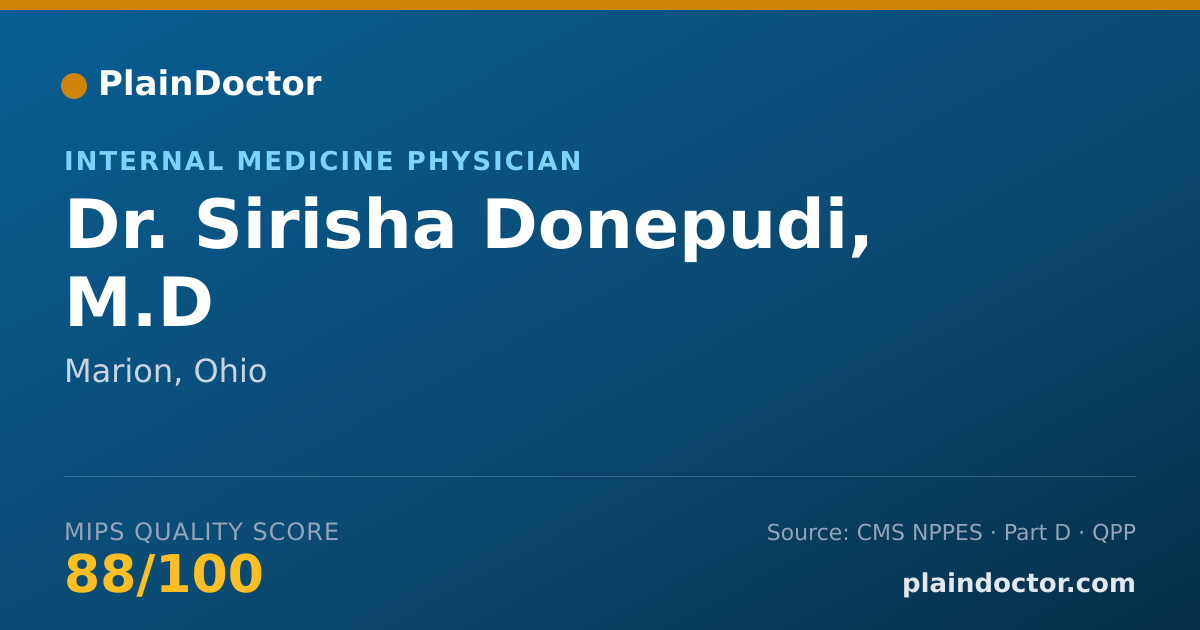 Shareable card for Sirisha Donepudi, M.D - Internal Medicine Physician, Marion, OH
