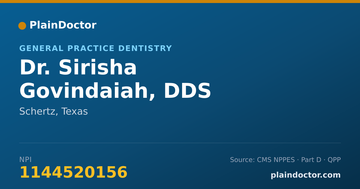 Shareable card for Sirisha Govindaiah, DDS - General Practice Dentistry, Schertz, TX