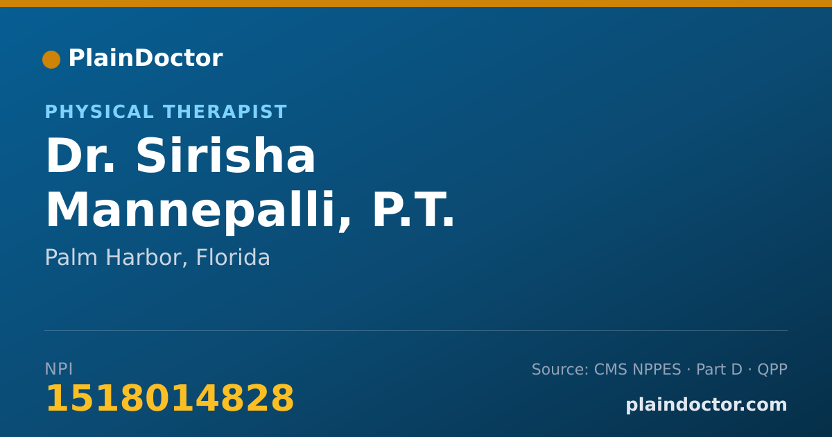 Shareable card for Sirisha Mannepalli, P.T. - Physical Therapist, Palm Harbor, FL