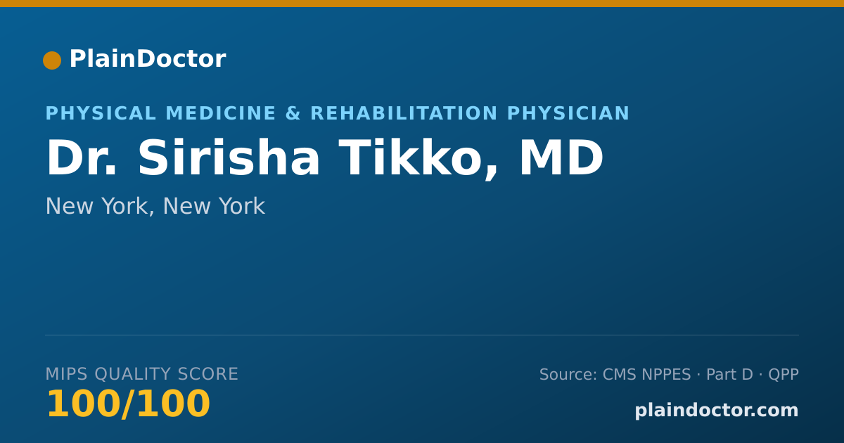 Shareable card for Sirisha Tikko, MD - Physical Medicine & Rehabilitation Physician, New York, NY