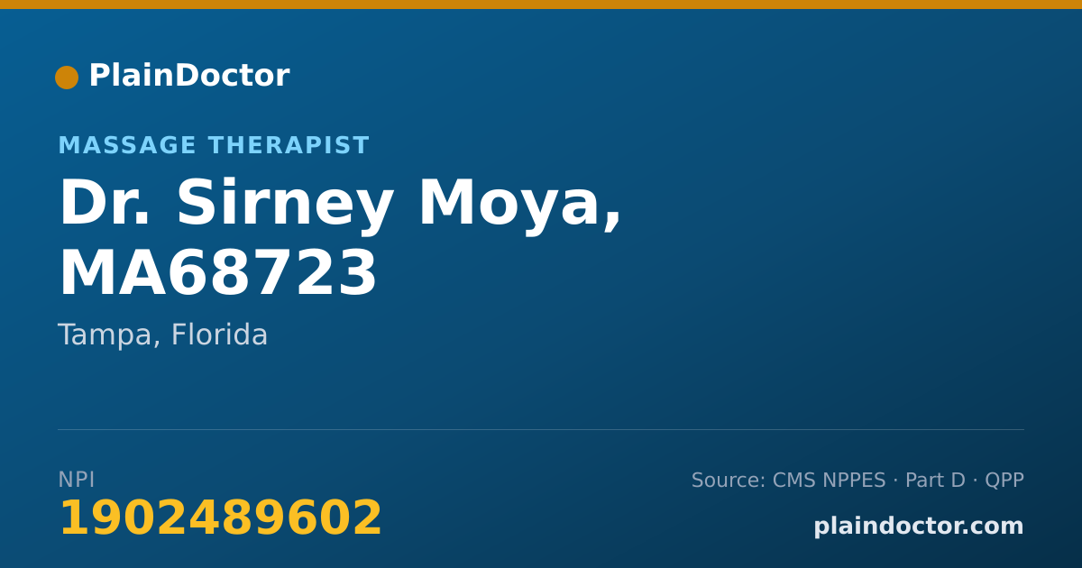 Shareable card for Sirney Moya, MA68723 - Massage Therapist, Tampa, FL