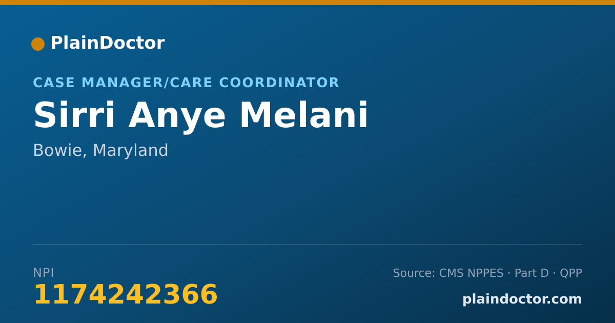 Shareable card for Sirri Anye Melani - Case Manager/Care Coordinator, Bowie, MD