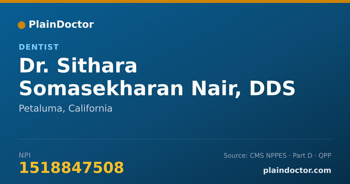 Shareable card for Sithara Somasekharan Nair, DDS - Dentist, Petaluma, CA