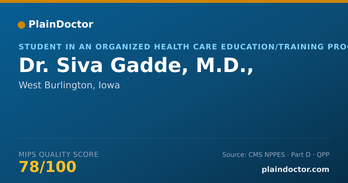 Shareable card for Siva Gadde, M.D., - Student in an Organized Health Care Education/Training Program, West Burlington, IA