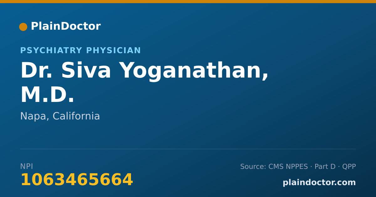 Shareable card for Siva Yoganathan, M.D. - Psychiatry Physician, Napa, CA