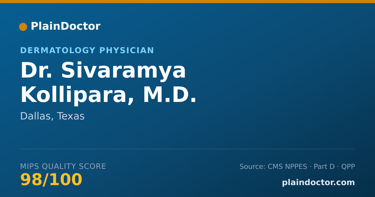 Shareable card for Sivaramya Kollipara, M.D. - Dermatology Physician, Dallas, TX