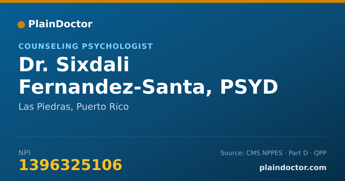 Shareable card for Sixdali Fernandez-Santa, PSYD - Counseling Psychologist, Las Piedras, PR