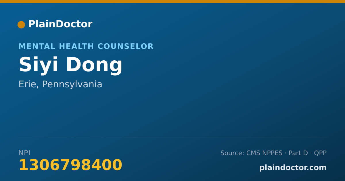 Shareable card for Siyi Dong - Mental Health Counselor, Erie, PA