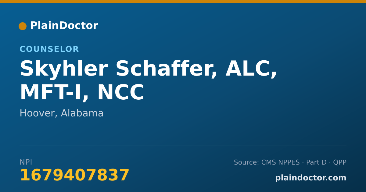 Shareable card for Skyhler Schaffer, ALC, MFT-I, NCC - Counselor, Hoover, AL