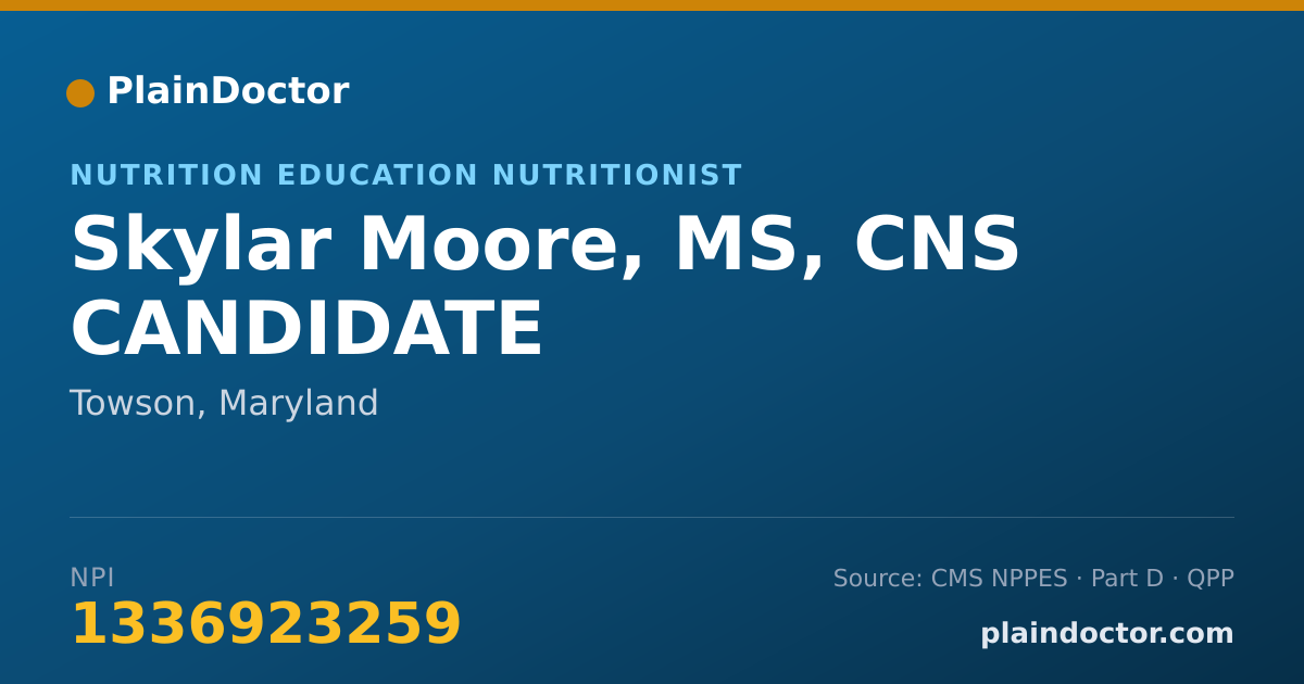 Shareable card for Skylar Moore, MS, CNS CANDIDATE - Nutrition Education Nutritionist, Towson, MD