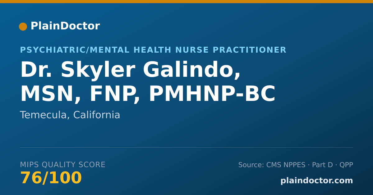 Shareable card for Skyler Galindo, MSN, FNP, PMHNP-BC - Psychiatric/Mental Health Nurse Practitioner, Temecula, CA