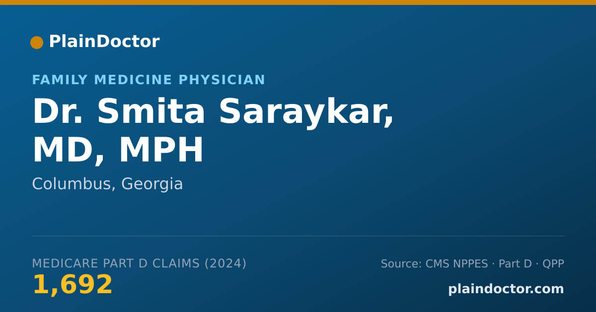 Shareable card for Smita Saraykar, MD, MPH - Family Medicine Physician, Columbus, GA