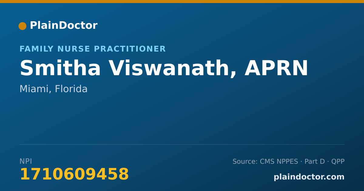 Shareable card for Smitha Viswanath, APRN - Family Nurse Practitioner, Miami, FL