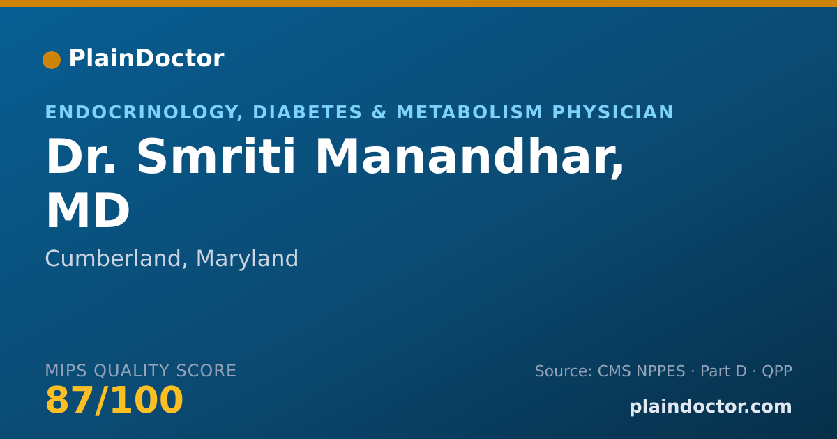 Shareable card for Smriti Manandhar, MD - Endocrinology, Diabetes & Metabolism Physician, Cumberland, MD