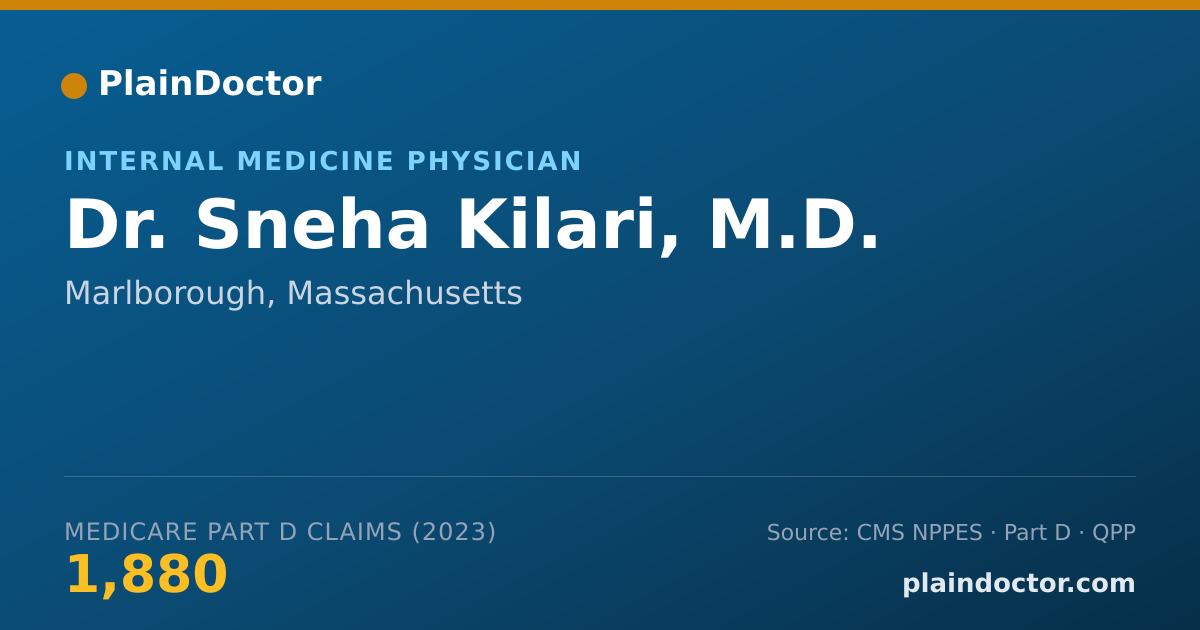 Shareable card for Sneha Kilari, M.D. - Internal Medicine Physician, Marlborough, MA
