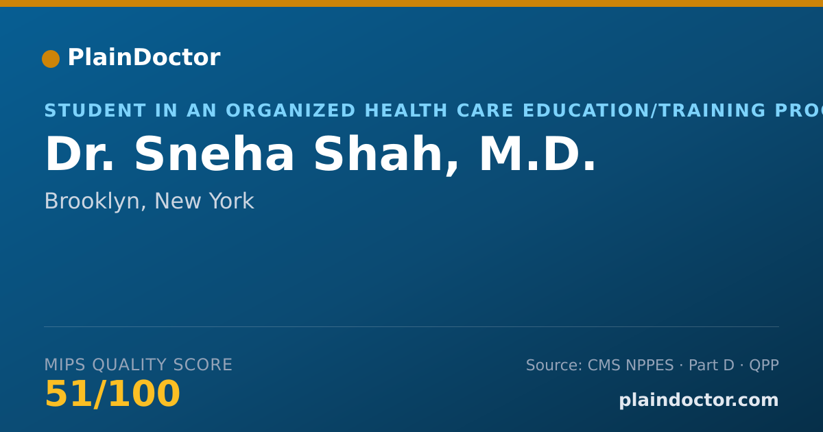 Shareable card for Sneha Shah, M.D. - Student in an Organized Health Care Education/Training Program, Brooklyn, NY