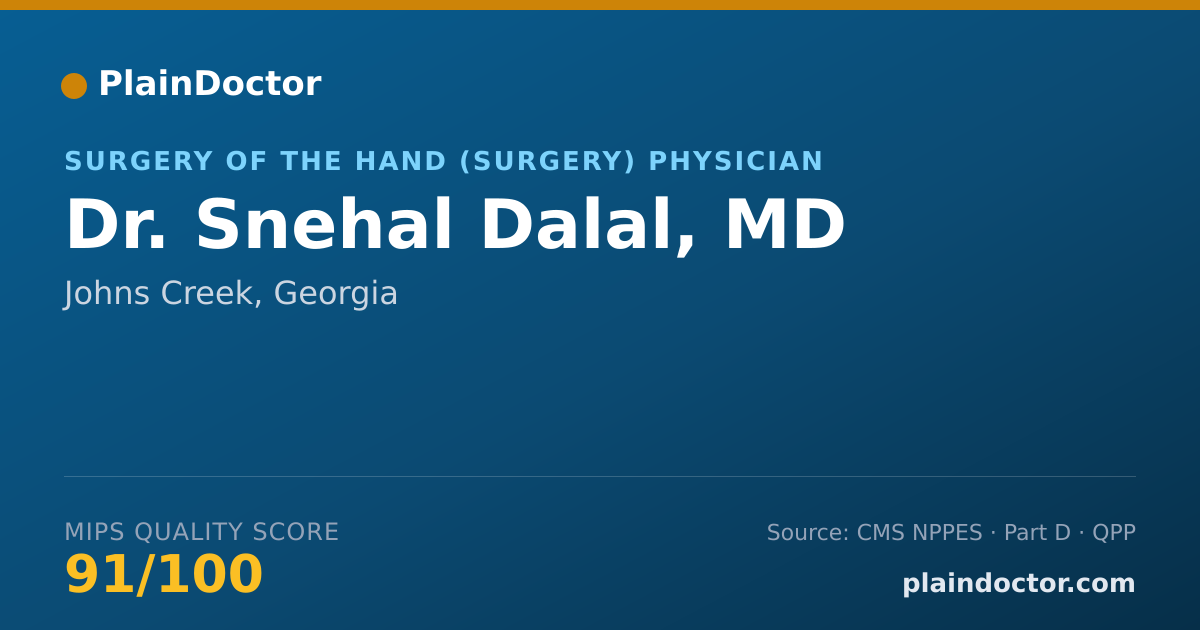 Shareable card for Snehal Dalal, MD - Surgery of the Hand (Surgery) Physician, Johns Creek, GA