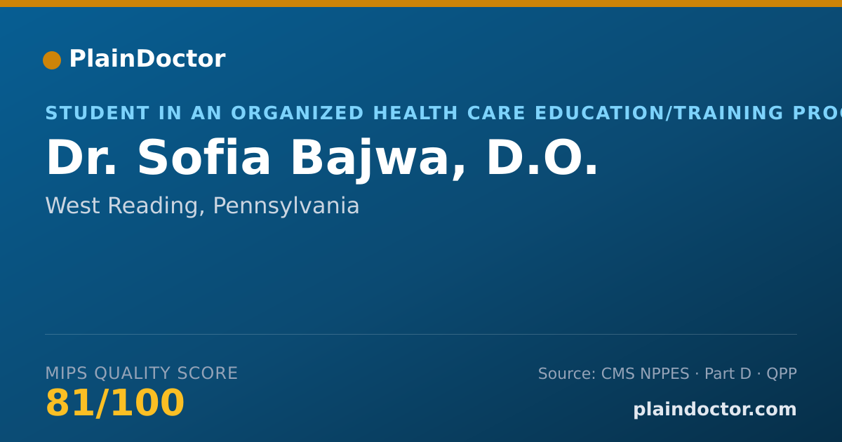 Shareable card for Sofia Bajwa, D.O. - Student in an Organized Health Care Education/Training Program, West Reading, PA