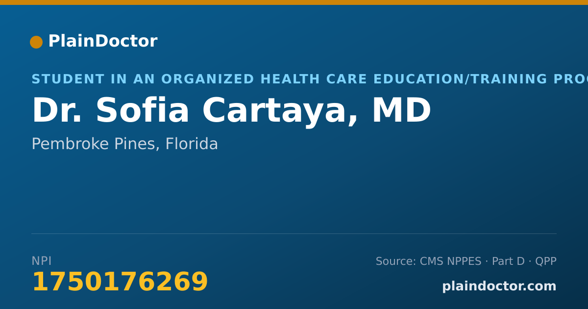 Shareable card for Sofia Cartaya, MD - Student in an Organized Health Care Education/Training Program, Pembroke Pines, FL