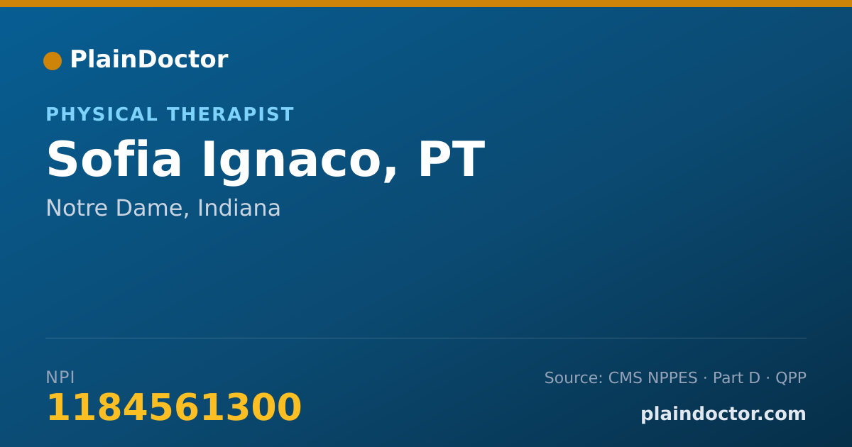Shareable card for Sofia Ignaco, PT - Physical Therapist, Notre Dame, IN