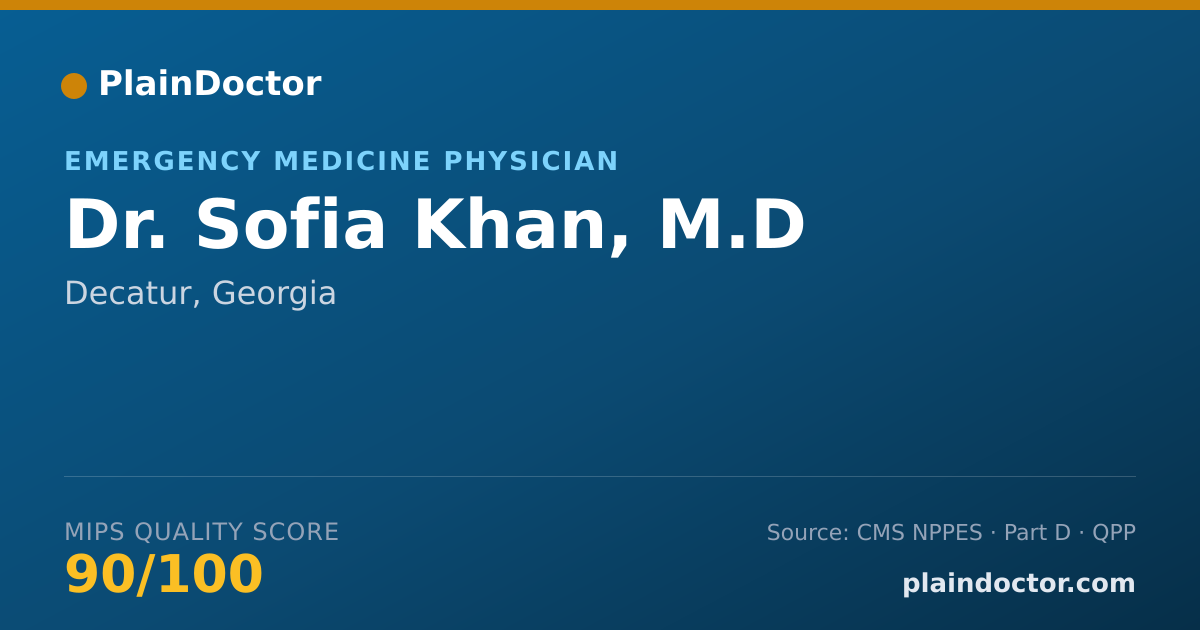 Shareable card for Sofia Khan, M.D - Emergency Medicine Physician, Decatur, GA