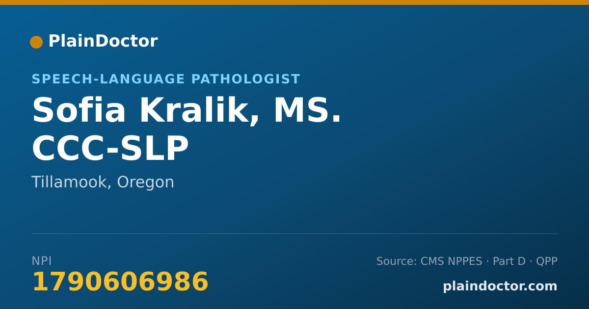 Shareable card for Sofia Kralik, MS. CCC-SLP - Speech-Language Pathologist, Tillamook, OR