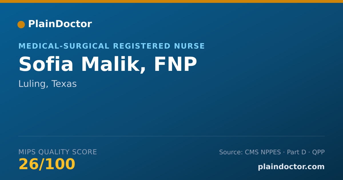 Shareable card for Sofia Malik, FNP - Medical-Surgical Registered Nurse, Luling, TX