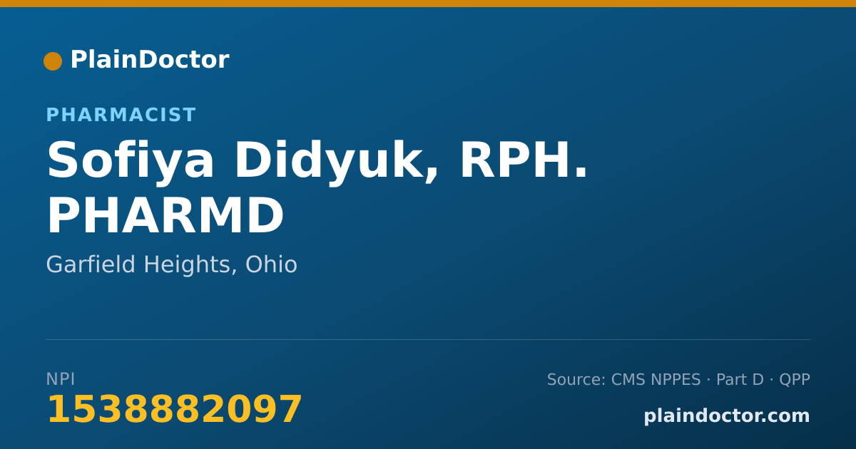 Shareable card for Sofiya Didyuk, RPH. PHARMD - Pharmacist, Garfield Heights, OH