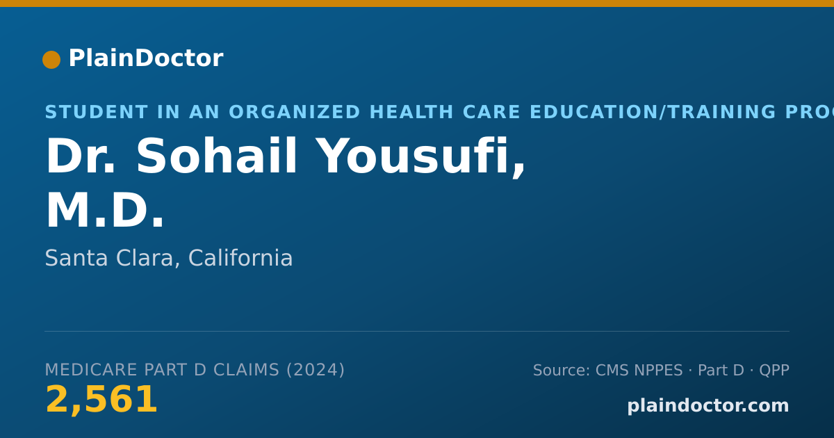 Shareable card for Sohail Yousufi, M.D. - Student in an Organized Health Care Education/Training Program, Santa Clara, CA