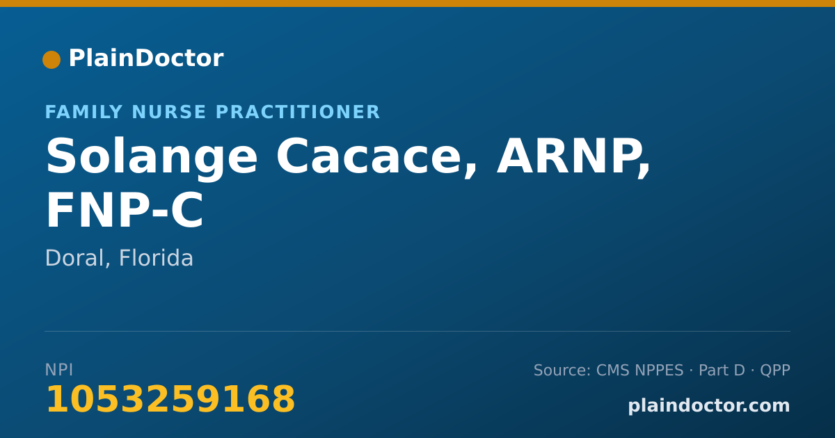 Shareable card for Solange Cacace, ARNP, FNP-C - Family Nurse Practitioner, Doral, FL